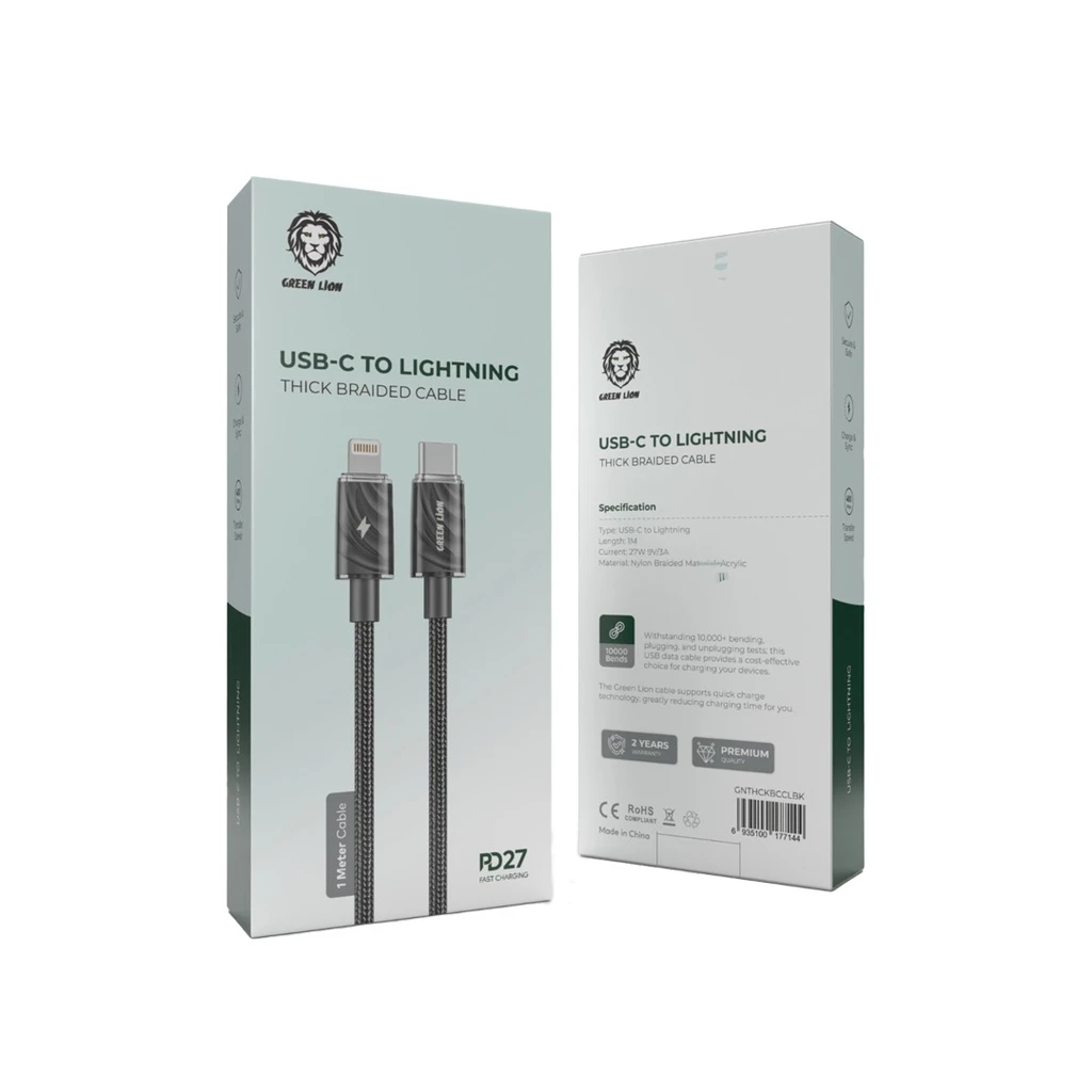 Green Lion USB-C to Lightning PVC Cable 1M PD 27W - Black