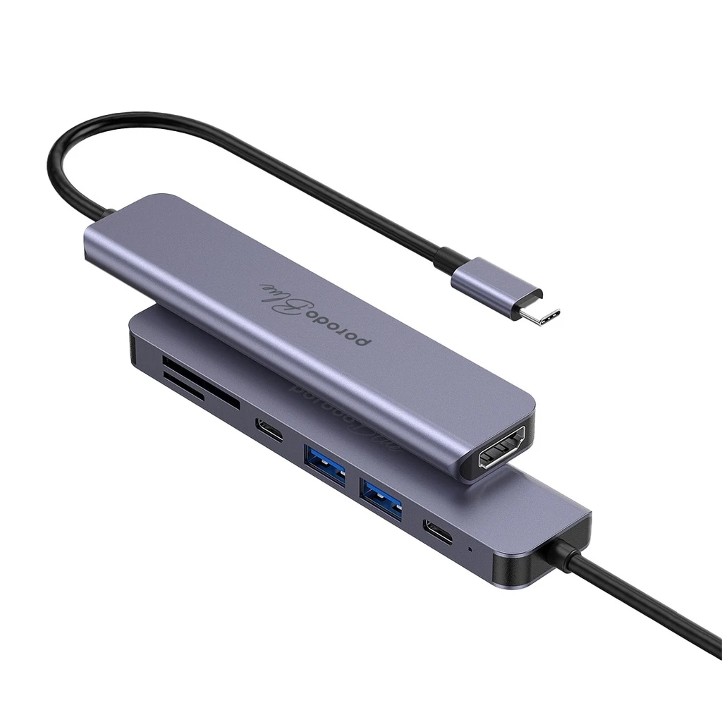 Porodo Blue 7in1 Hub HDMI 2XUSB-A 2XUSB-C SD MicroSD