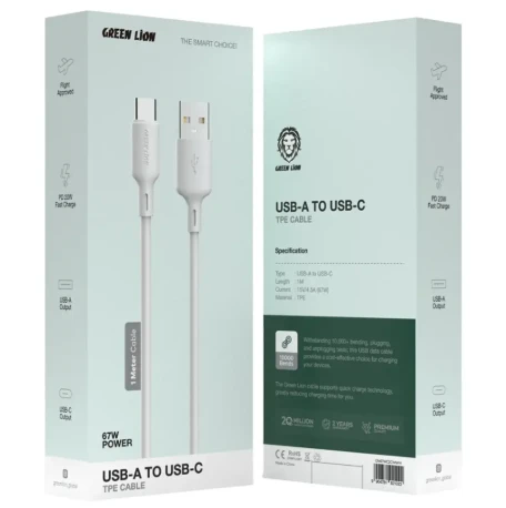 Green Lion 67W USB (A to C) Cable 1m - White