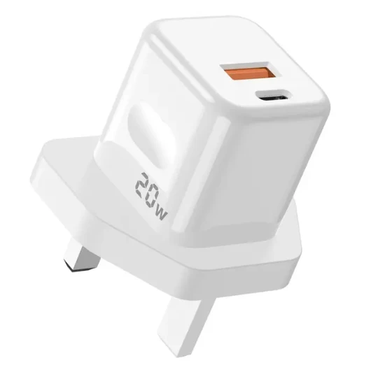 Porodo Blue 20W Charger 1*PD Type-C and 1* QC Type-A UK - White