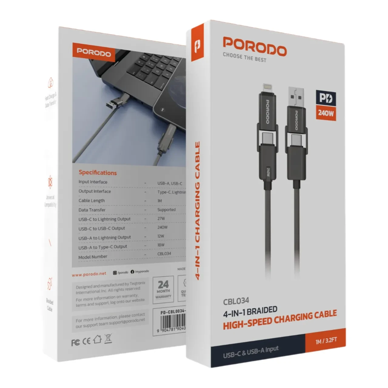 Porodo 240W 4-in-1 Braided Cable 1m