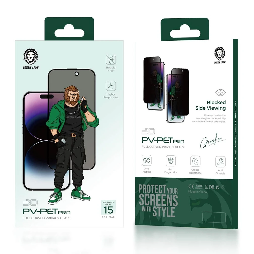 Green Lion 3D - Pet Pro Full Curved Glass for iPhone 16 Pro Max - privacy