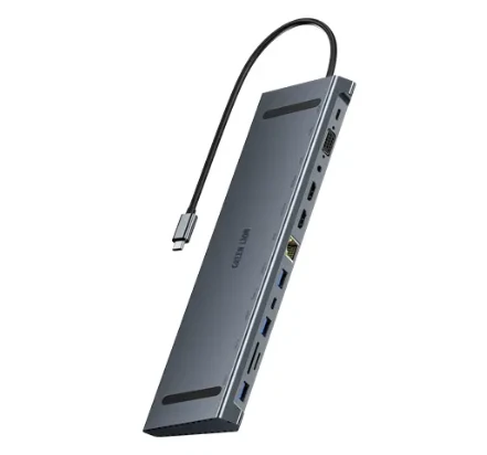 Green Lion 12 in 1 4K HDMI Ethernet USB-C HUB - Gray