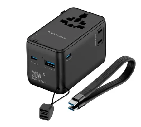 Powerology PD 20W Universal Travel Adapter With Built-in Power Bank 4000mAh