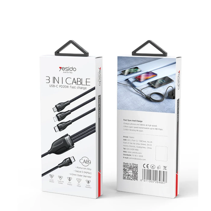 CA89 High capacity 3 in 1 three in one support PD fast charging USB type-C data