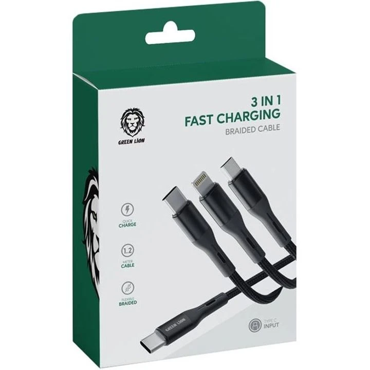 Green Lion 3 In 1 Fast Charging Braided Cable
