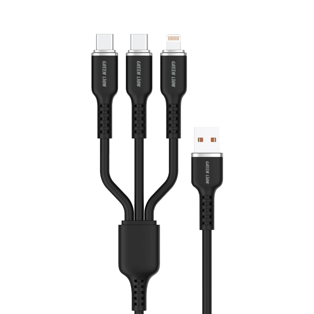 Green Lion 3in1 Silicone Cable USB-A To USB-C×2 and Lightning