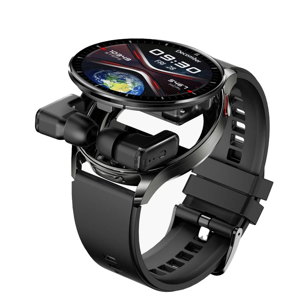 PORODO PULSE SMARTWATCH BLACK DIAL WITH EARBUDS AND BLACK LEATHER BAND