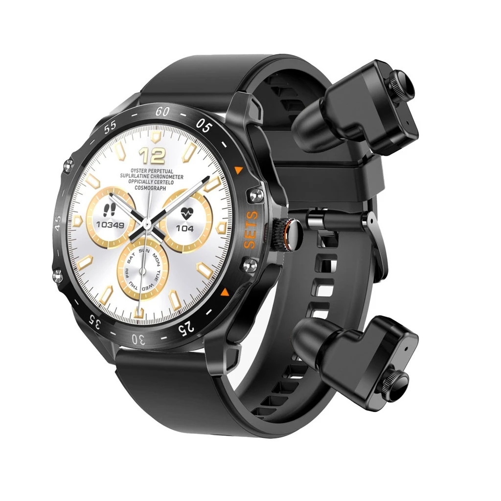 PORODO HYPE SMARTWATCH BLACK DIAL WITH  EARBUDS AND BLACK LEATHER BAND